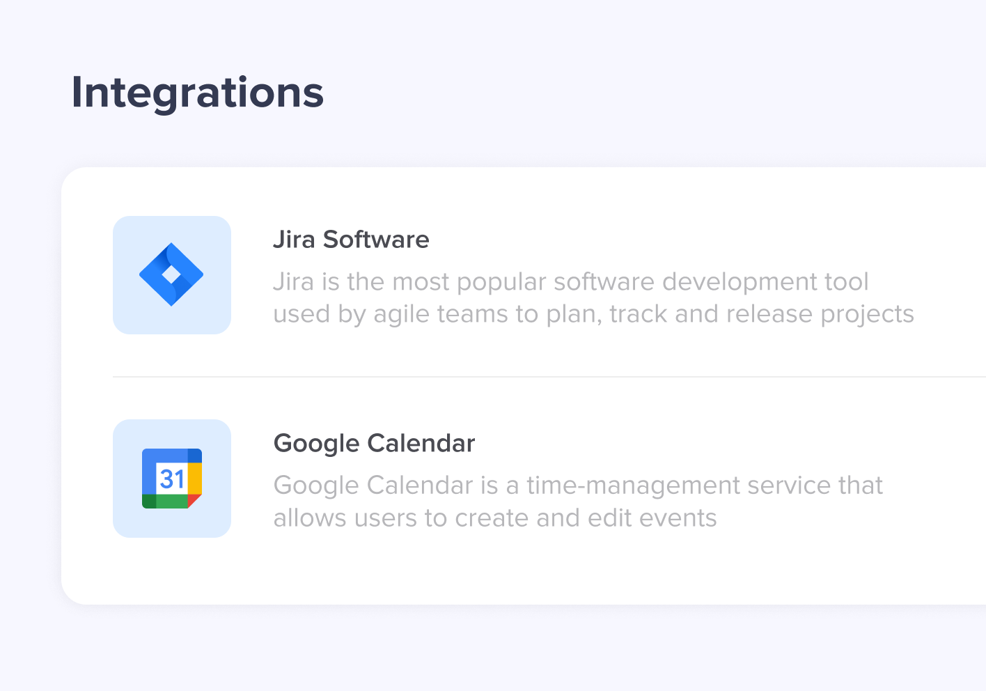 Integration with Jira and Google Calendar